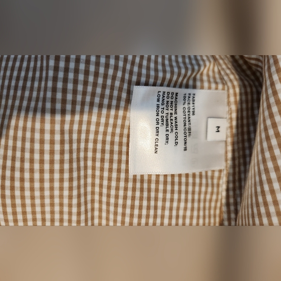 Women's Lafayette 148 Brown/Tan Striped Button Down Shirt, size M - Picture 3 of 10